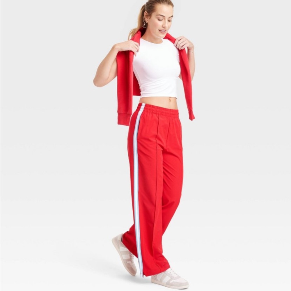 Woven High-Rise Track Pants - Stripe - All In Motion Red NWT